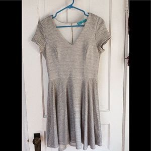 Grey and white textured stripe work dress
